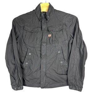 G Star Raw Military Field Utility Jacket Men 2XL Black Denim Full Zip Snap Cargo